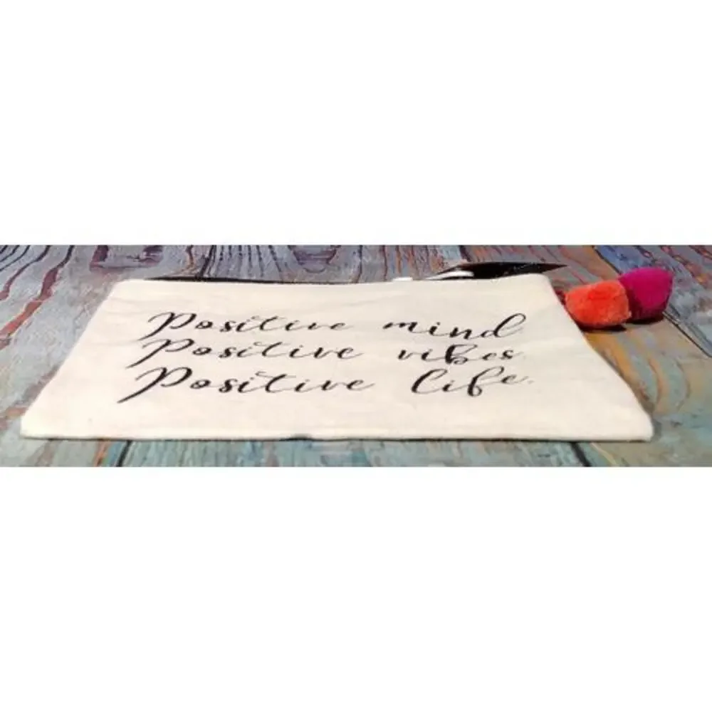 Positive Zip Pouch with Pom‎ Pom Accent